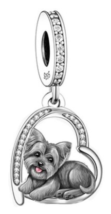 Yorkie Dog Heart Dangle Charm