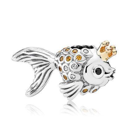925 Sterling Silver Gold Plated Crown Queen Fish Bead Charm