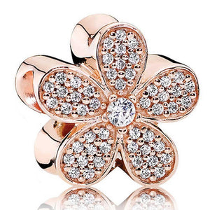 925 Sterling Silver Rose Gold-Color Daisy Charm