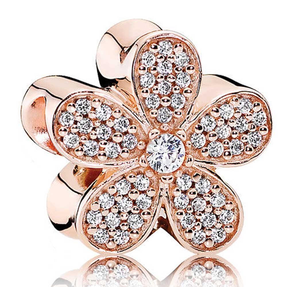 925 Sterling Silver Rose Gold-Color Daisy Charm