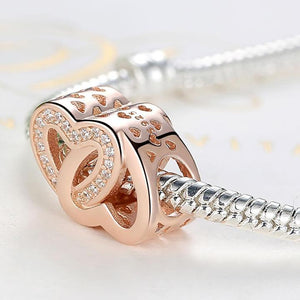 925 Sterling Silver Rose Gold-Color double Heart Charm