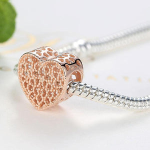 925 Sterling Silver Rose Gold-Color openwork Heart Charm