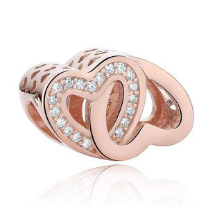 925 Sterling Silver Rose Gold-Color double Heart Charm