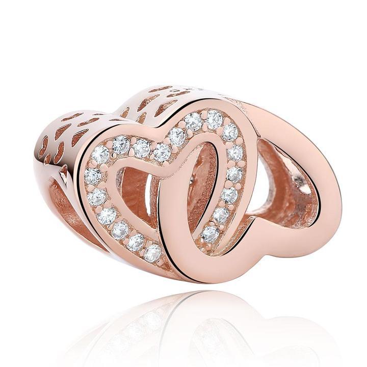925 Sterling Silver Rose Gold-Color double Heart Charm