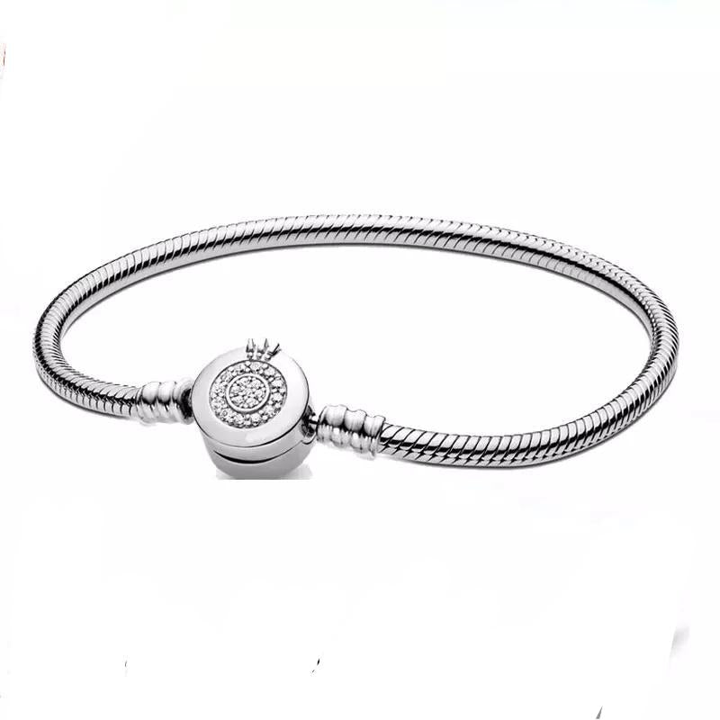 925 Sterling Silver Crown Clasp Snake Bracelet