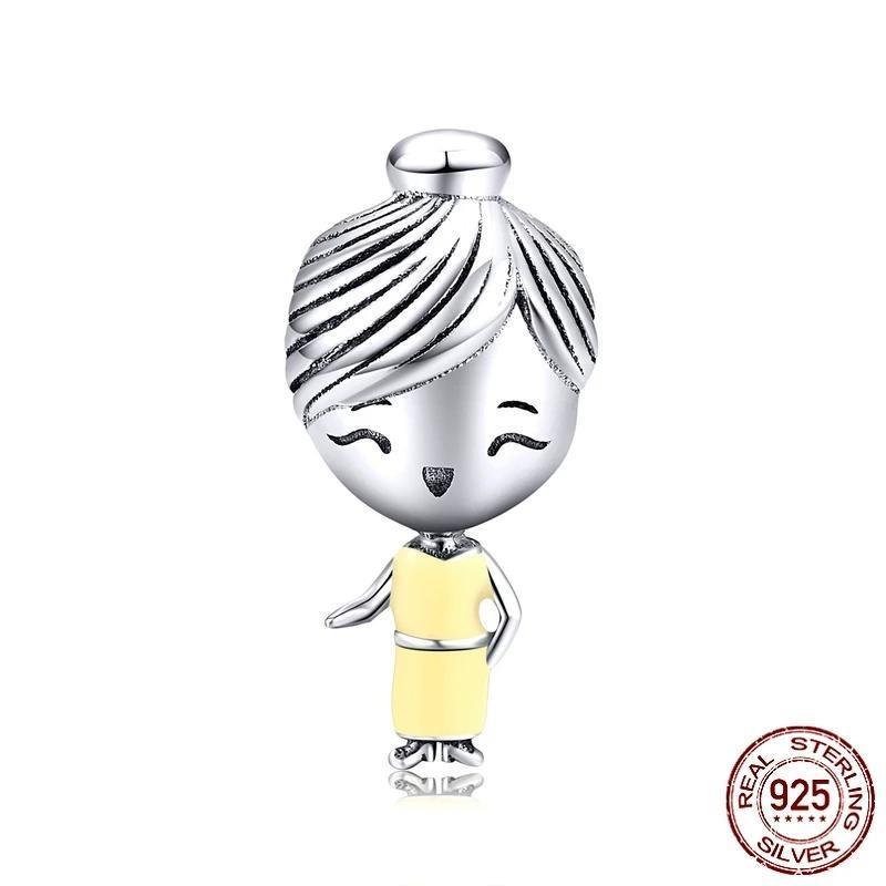 925 Sterling Silver Mom Yellow Dress Bead Charm