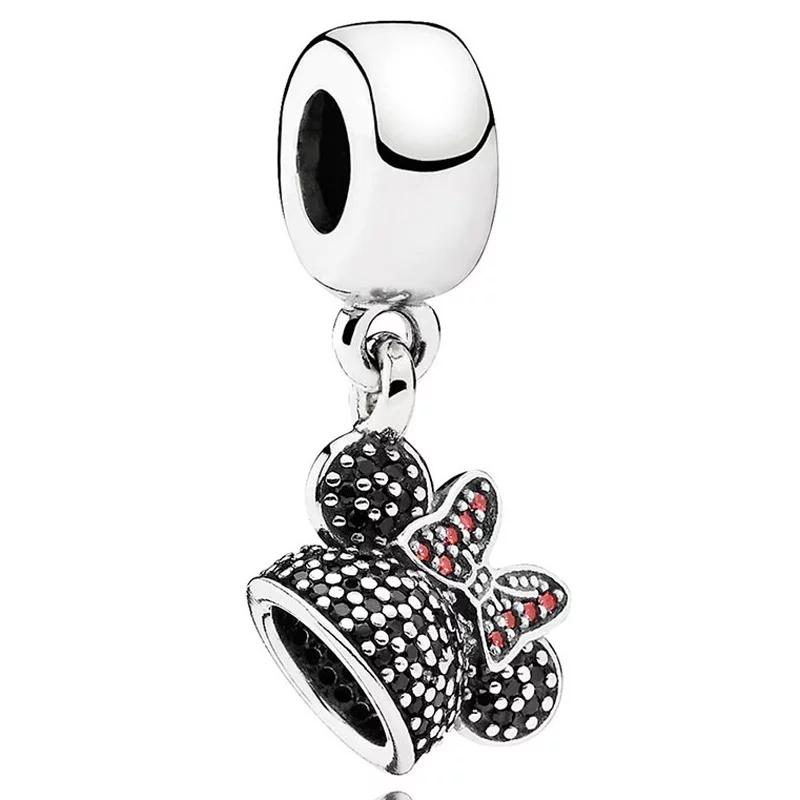 925 Sterling Silver Minnie MOUSE EarS Black CZ Charm