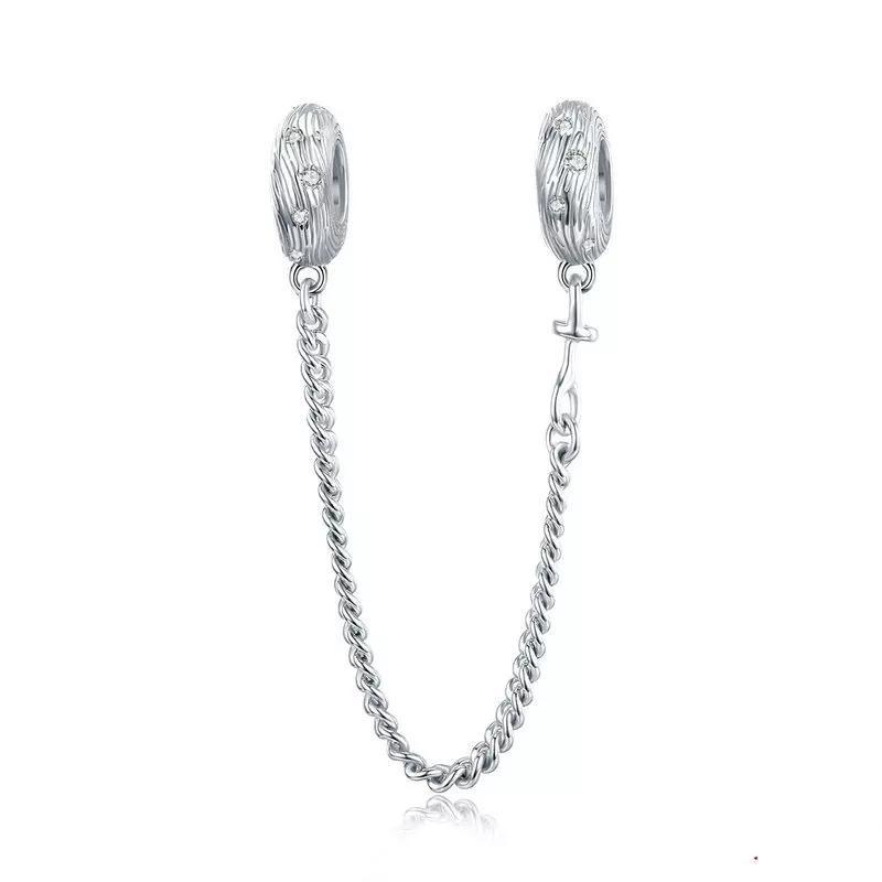925 Sterling Silver Grained Clear CZ SCREW ON Safety Chain