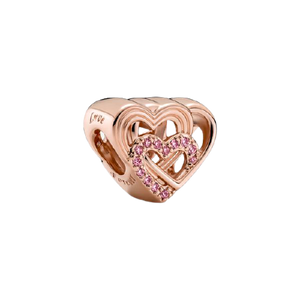 Rose Gold PLATED Pink CZ Double Heart Bead Charm