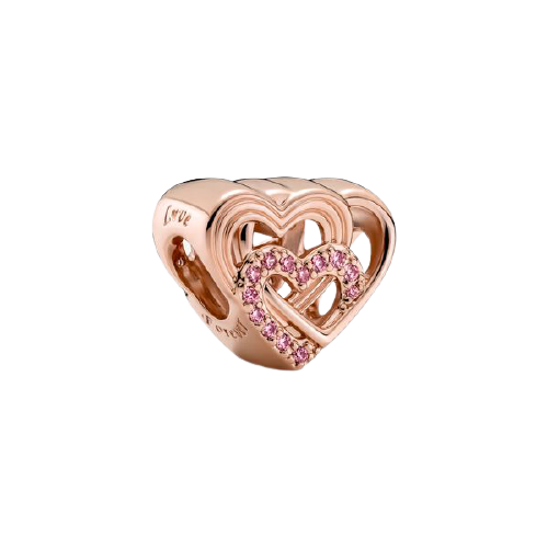 Rose Gold PLATED Pink CZ Double Heart Bead Charm