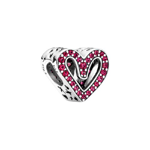 925 Sterling Silver Pink CZ Heart Bead Charm