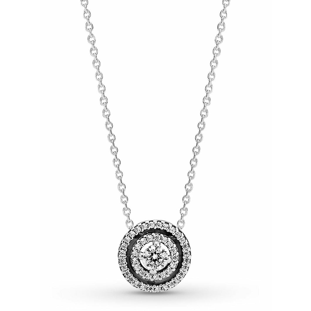 925 Sterling Silver Clear CZ Round Halo Necklace
