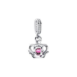 925 Sterling Silver Pink CZ Regal Crown Charm