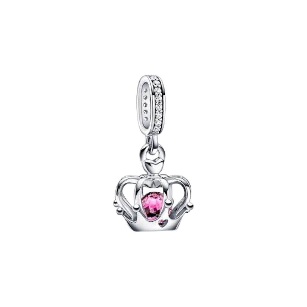 925 Sterling Silver Pink CZ Regal Crown Charm