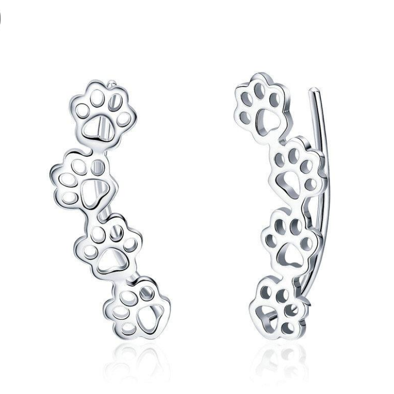 925 Sterling Silver Paw Trail Cat And Dog Footprints Stud Earrings