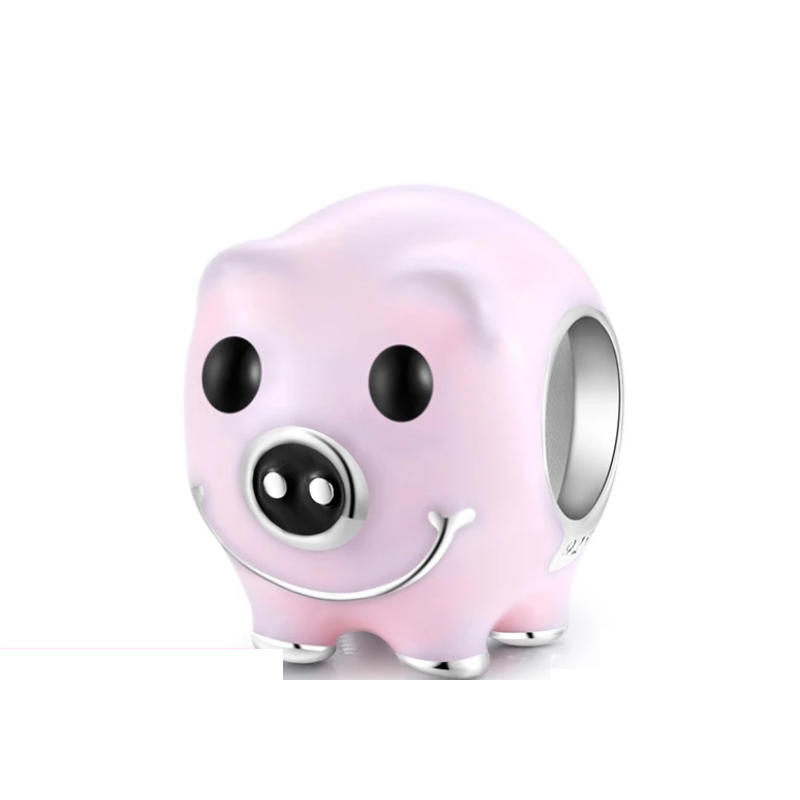 925 Sterling Silver Pink Piggy Bank Charm