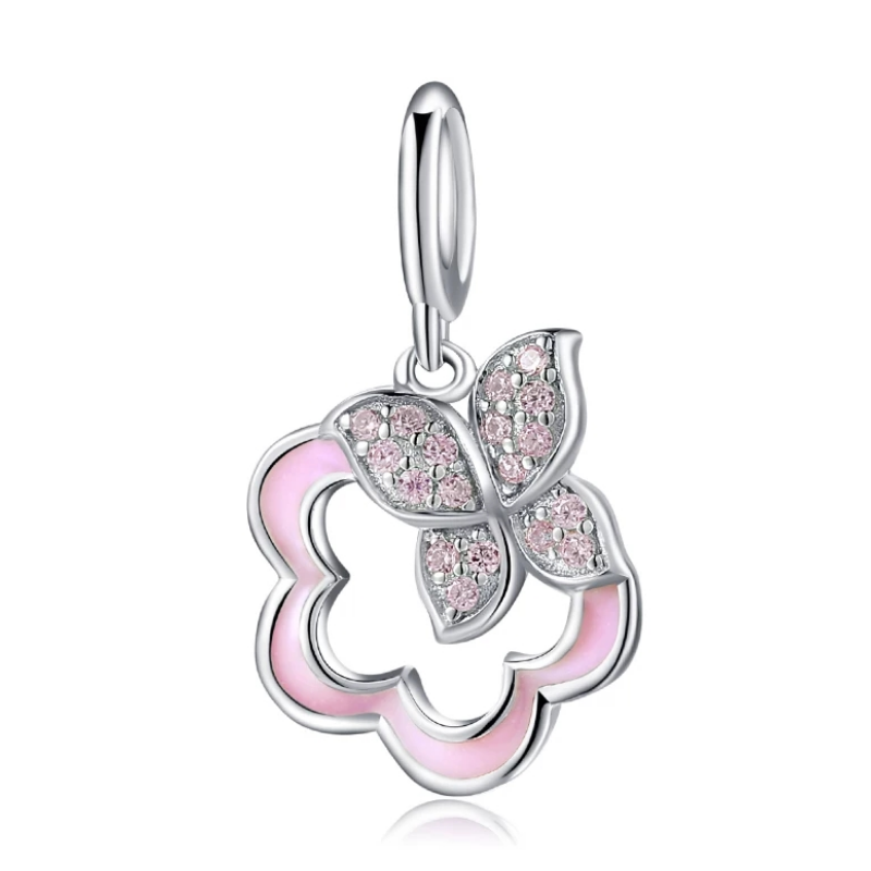 925 Sterling Silver Pink Butterfly Charm