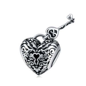 925 Sterling Silver Lock and Key Heart Charm