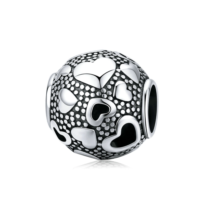 925 Sterling Silver Retro Heart Charm