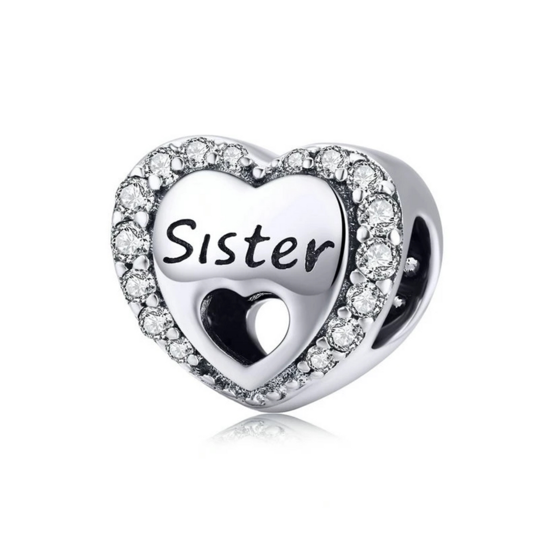 925 Sterling Silver Sister Engraved Bead Charm