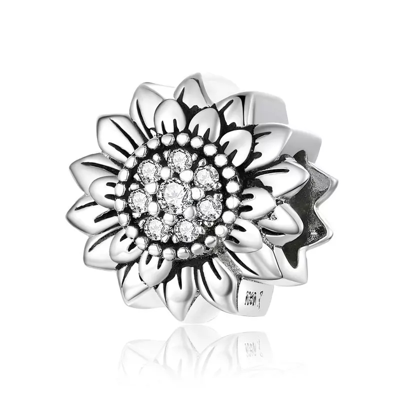 925 Sterling Silver Sunflower Dangle Charm