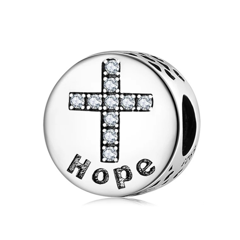 925 Sterling Silver Hope Cross Pattern Bead Charm