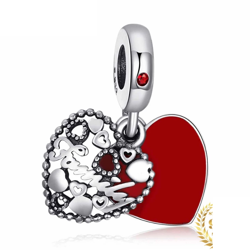 925 Sterling Silver Red Family dangle Charm