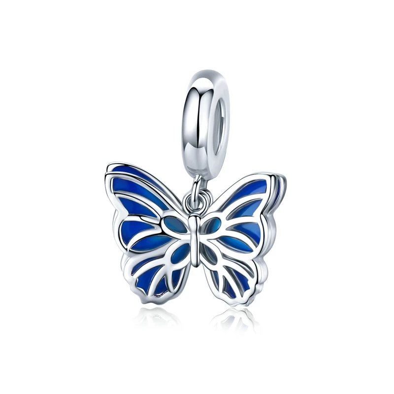 Blue Butterfly Heart Dangle Charm