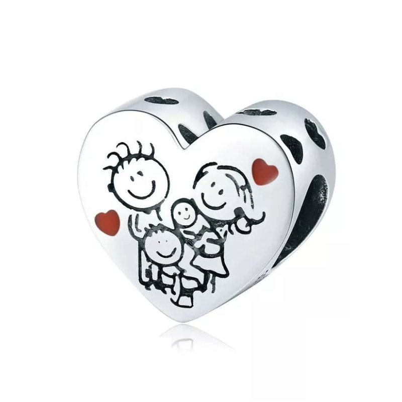 925 Sterling Silver Family of Four Bead Charm