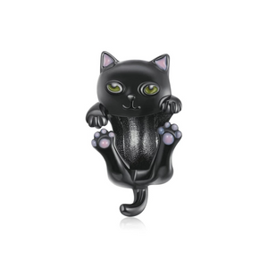 925 Sterling Silve Black Hanging Cat Bead Charm