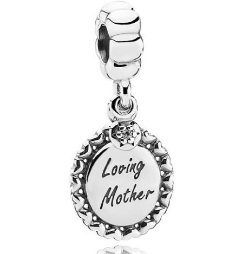 925 Sterling Silver Loving Mother Engraved Dangle Charm