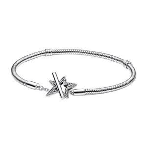 925 Sterling Silver Star T-Bar Clasp Snake Bracelet