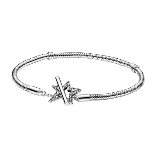 925 Sterling Silver Star T-Bar Clasp Snake Bracelet