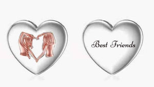 925 Sterling Silver Two Tone Best Friends Heart Bead Charm