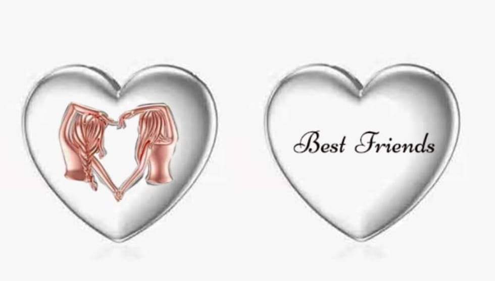 925 Sterling Silver Two Tone Best Friends Heart Bead Charm