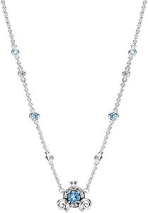 925 Sterling Silver Blue CZ Carriage Necklace