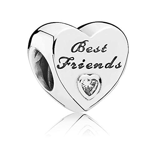 925 Sterling Silver CZ Best Friends Heart Bead Charm
