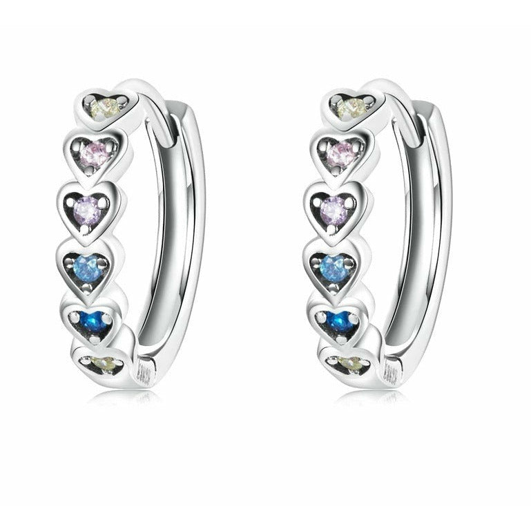 925 Sterling Silver Color Hearts Hoop Earrings