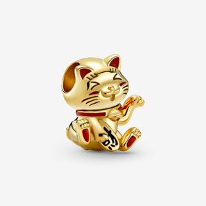 925 Sterling Silver GOLD PLATED Lucky Cat Bead Charm