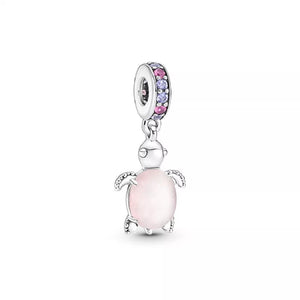 925 Sterling Silver Pink Turtle Dangle Charm