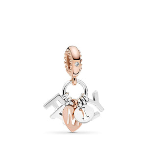 925 Sterling Silver Rose Tone FAMILY dangle Charm