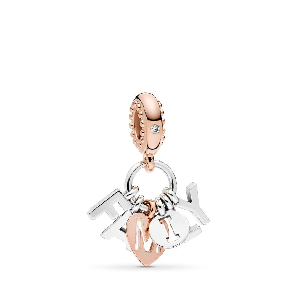 925 Sterling Silver Rose Tone FAMILY dangle Charm