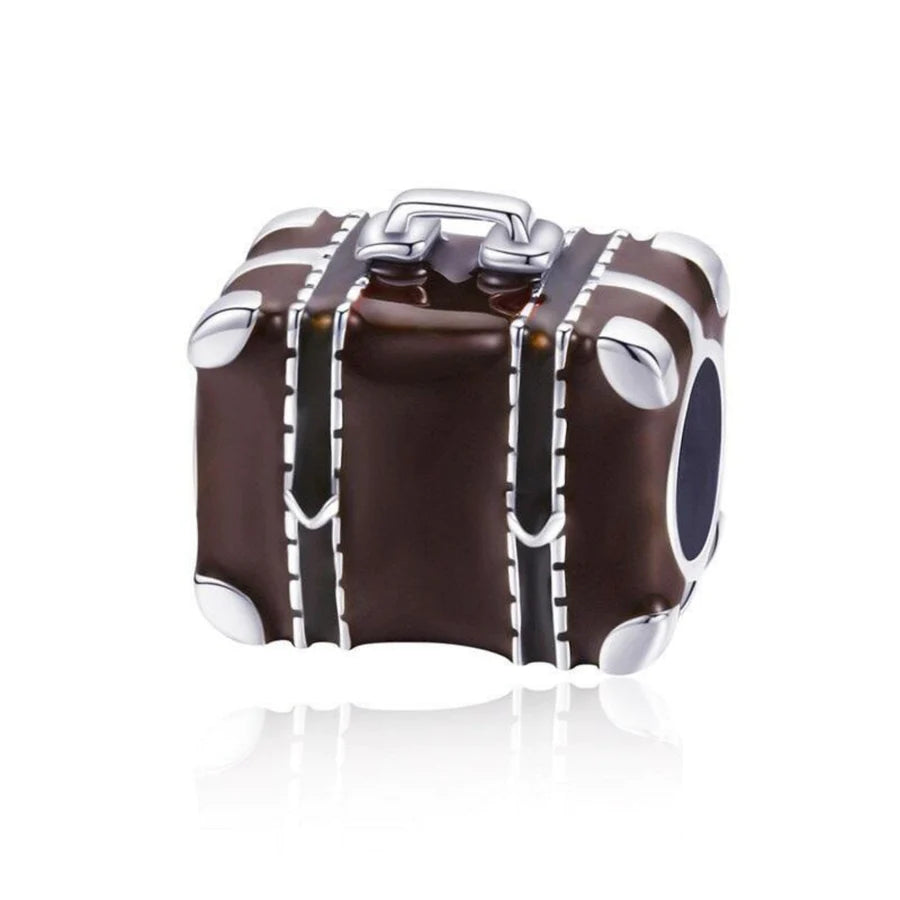 Travelling Suitcase Brown Enamel Charm