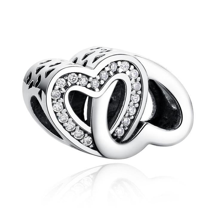 925 Sterling Silver Double heart Charm