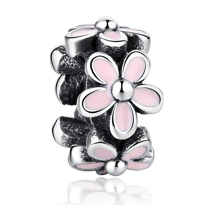 925 Sterling Silver Enamel Daisy Pink Charm