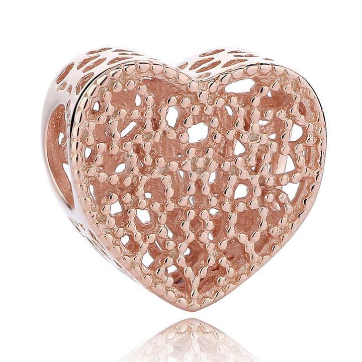 925 Sterling Silver Rose Gold-Color openwork Heart Charm