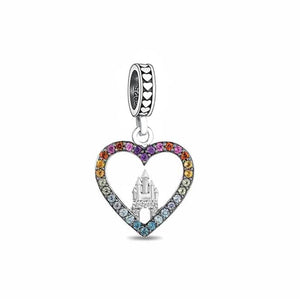 925 Sterling Silver Rainbow Castle  Heart Dangle Charm