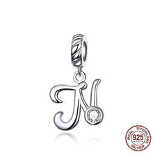 Load image into Gallery viewer, 925 Sterling Silver CZ Alphabet Letter A-Z Dangle Charm
