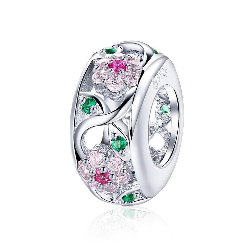 925 Sterling Silver Pink CZ Floral Garden Spacer