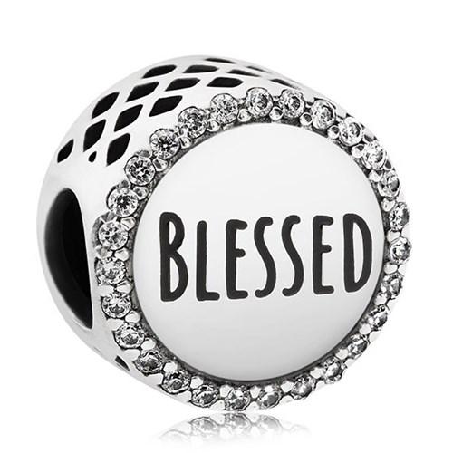 925 Sterling Silver Clear CZ BLESSED Bead Charm